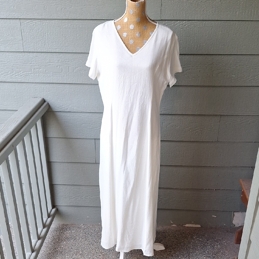 Vintage 90s Laura Ashley Short Sleeve Mimimalist Textured Dress Plus Size 14 - Picture 2 of 13